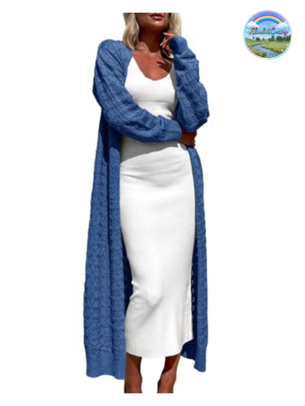 Crochet Knit Maxi Cardigan Open Front Long Sleeve Lightweight Duster